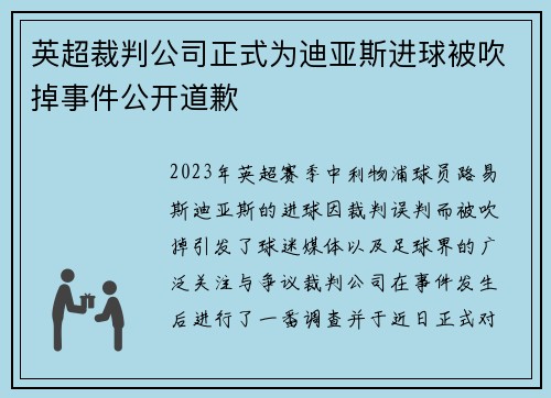 英超裁判公司正式为迪亚斯进球被吹掉事件公开道歉